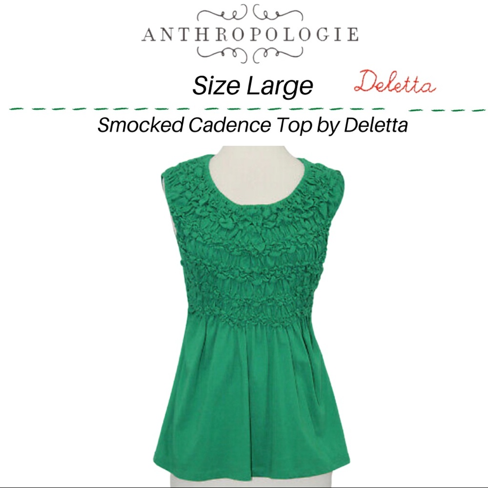 *Price ⬇️ Deletta Top ~ Anthropology Green smocked summer green size Large